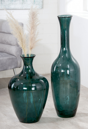 SALE % - Vaza Arturo, Sticla, Albastru petrol, 65x40 cm