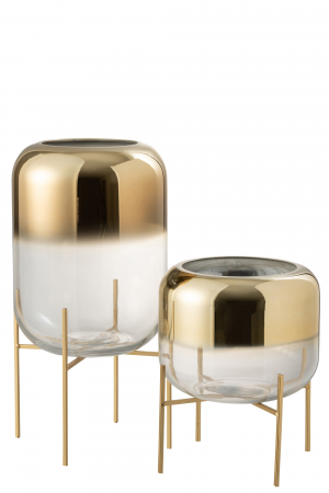 Vaza Oceanne, Sticla/Metal, Auriu, 25x25x36 cm [1]