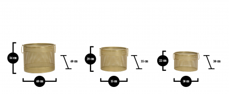 Set 3 ghivece Cage Tris, Fier, Auriu, 34/28/22x40/35/30x40/35/30 cm [6]
