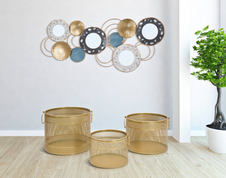 Vaze si boluri - Set 3 ghivece Cage Tris, Fier, Auriu, 34/28/22x40/35/30x40/35/30 cm