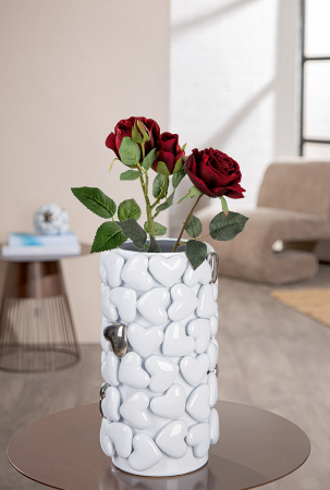 Vază, cilindrică, motiv inimă, ceramică, albă, PU 1, H 32 cm, D 17 cm [3]