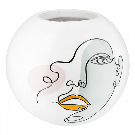 Vază cu bile, rotundă, Voir, Motivul feței, Polyresin, alb, PU 1, H. 21,5 cm, D. 25 cm [2]