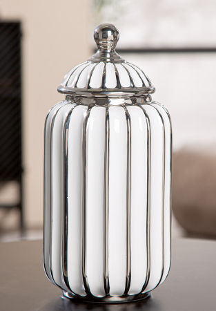 VAZE SI GHIVECE - Vaza cu capac, „Stripes”, cu dungi, ceramica, alb, PU 2, L. 13,5 cm, latime 13,5 cm, inaltime 28,5 cm