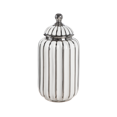 Vaza cu capac, „Stripes”, cu dungi, ceramica, alb, PU 2, L. 13,5 cm, latime 13,5 cm, inaltime 28,5 cm [2]