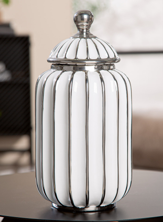 VAZE SI GHIVECE - Vaza cu capac, „Stripes”, cu dungi, ceramica, alb, PU 2, L. 17 cm, l. 17 cm, H 33,5 cm