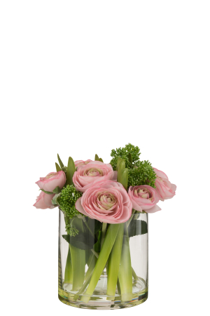Plante artificiale si uscate - Vaza cu flori artificiale, Textil, Roz, 24x24x26.5 cm