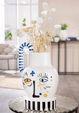 Vază cu mâner, Fira, Motivul feței, Ceramica, alb, PU 1, L. 15 cm, L. 24 cm, H. 36 cm [5]