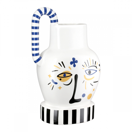 Vază cu mâner, Fira, Motivul feței, Ceramica, alb, PU 1, L. 15 cm, L. 24 cm, H. 36 cm [1]