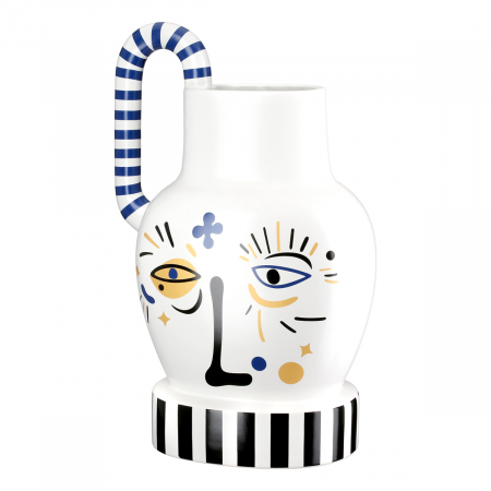 SALE % - Vază cu mâner, Fira, Motivul feței, Ceramica, alb, PU 1, L. 15 cm, L. 24 cm, H. 36 cm