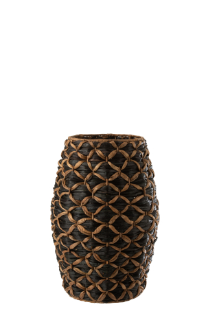 SALE % - Vaza decorativa Roni, Lemn/Rattan/Bambus, Negru, 41.5x41.5x60.5 cm