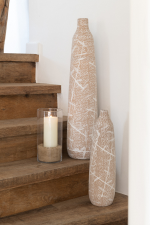 Vază, Dune Îngustă Gresie Bej/Alb S, L 13| W 13| H 45 cm [1]