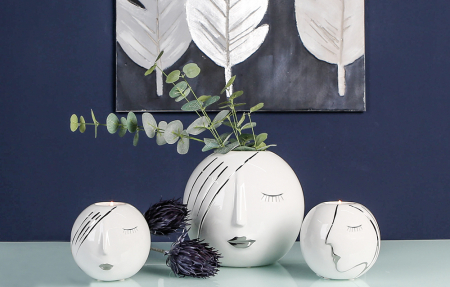 Vaza Face ceramica, alb / argintiu, 19 cm [1]