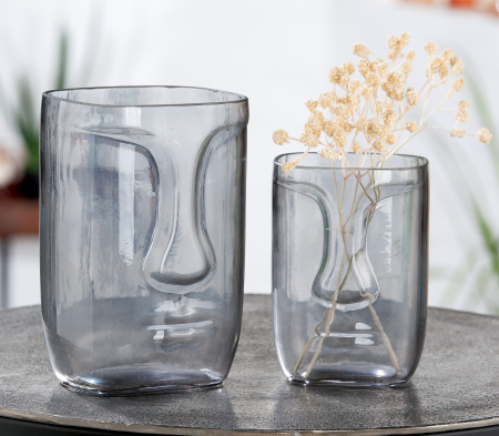 SALE % - Vaza Face, Sticla, Gri, 13x20x11 cm