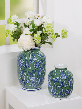 Vaza FAIENCE, ceramica, pictata manual, albastru/verde floral, 20x16,5 cm [1]