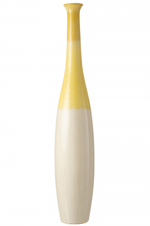 SALE % - Vaza Fluto, Ceramica, Galben/Crem, 19x19x98.5 cm