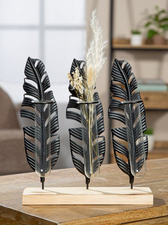 SALE % - Vaza, Frunza, Jakarta, Metal, negru, PU 4, L. 6,5 cm, L. 20 cm, H. 22,5 cm