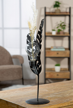 SALE % - Vaza, Frunza, Jakarta, Metal, negru, PU 6, L. 10,5 cm, H. 35,5 cm
