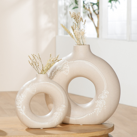 SALE % - Vaza Ginkgo, ceramica, crem, 18x18x5.5 cm