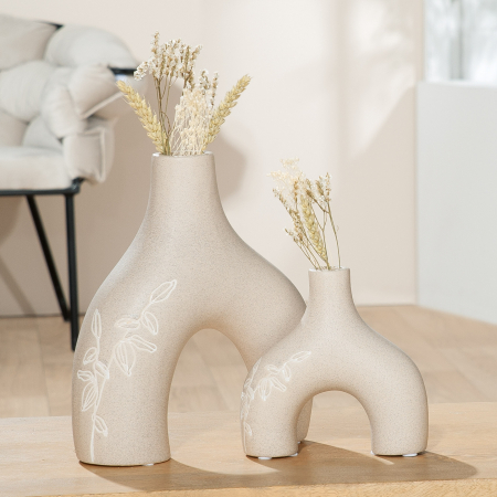 SALE % - Vaza Ginkgo, ceramica, crem, 22x25.5x8.5 cm
