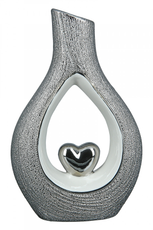 SALE % - Vaza Heart, Portelan, Argintiu/Alb, 13.5x21.3x5 cm