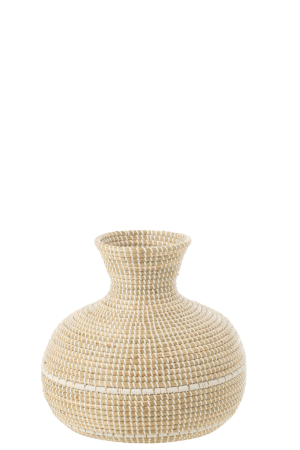 SALE % - Vază, iarbă de mare Plastic, natur/Alb, L 39| W 39| H 39 cm