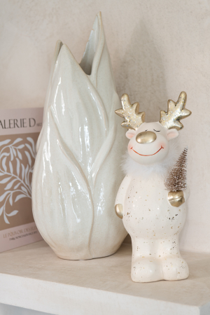 SALE % - Vaza Ibiza, Ceramica, Alb/Bej, 19.5x19.5x44.5 cm