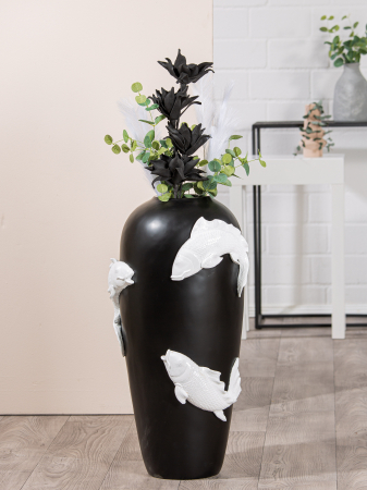 SALE % - Vaza Koi, compozit, negru, 73x35 cm