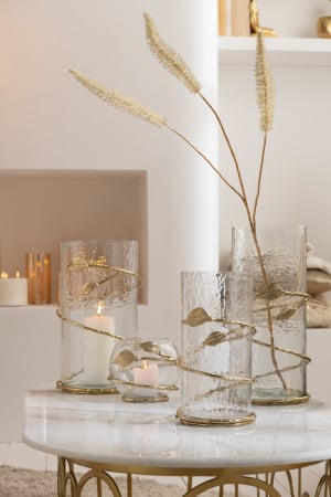 Vază, Leaf Short Sticlă/Fier Transparent/Auriu, L 12.5| W 12.5| H 25 cm [3]
