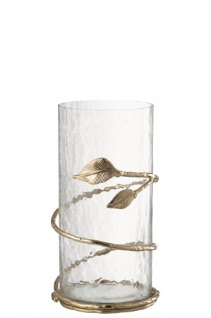 SALE % - Vază, Leaf Short Sticlă/Fier Transparent/Auriu, L 12.5| W 12.5| H 25 cm
