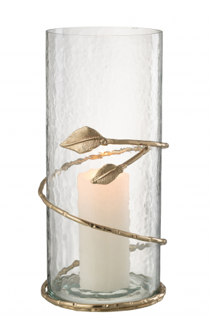 Vază, Leaf Wide Sticlă/Fier Transparent/Auriu, L 15| W 15| H 40 cm [1]