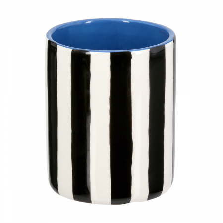 Vaza, Memphis, dungi, Ceramica, negru, alb, PU 8, H. 12,5 cm, D. 10 cm VAZE SI GHIVECE - Vaza, Memphis, dungi, Ceramica, negru, alb, PU 8, H. 12,5 cm, D. 10 cm