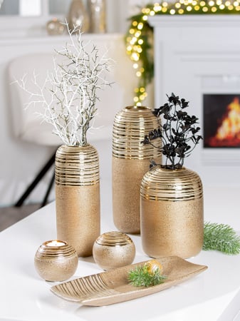 Vaze si boluri - Vaza, „Milo”, Ceramica, aurie, PU 4, H 25 cm, D 9,5 cm