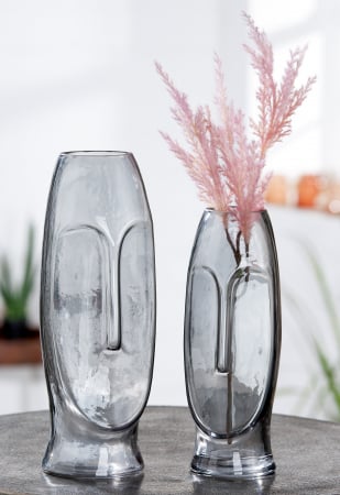 SALE % - Vaza Moai, Sticla, Gri, 25x9 cm