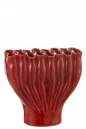 SALE % - Vază, Multi Tube Wide Porțelan, Roșu, L 37| W 19.5| H 35.5 cm