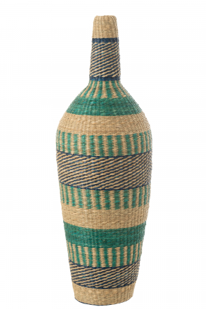 SALE % - Vază, Ninon Stripes, iarbă de mare natur/Azuriu/Albastru închis, L 30| W 30| H 90 cm