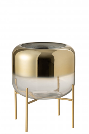 SALE % - Vaza Oceanne, Sticla/Metal, Auriu, 23x23x23 cm