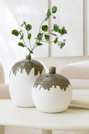 Vază, Olea Sticlă, Oval Verde Masline/Alb, L 23| W 23| H 31 cm [3]