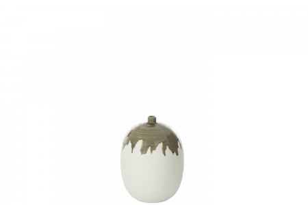SALE % - Vază, Olea Sticlă, Oval Verde Masline/Alb, L 23| W 23| H 31 cm