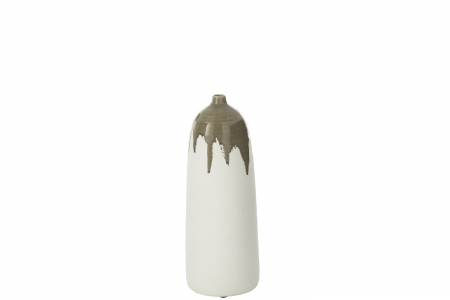 SALE % - Vază, Olea Sticlă Verde Măsline/Alb S, L 18| W 18| H 47 cm
