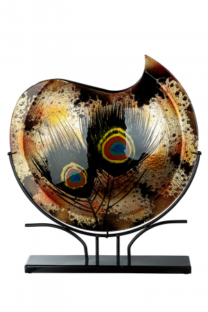 IN STOC - Vaza Peacock Round, Sticla, Multicolor, 9x32x37 cm