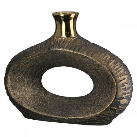Vază perforată, Ceramică, antracit, auriu, PU 4, L. 8 cm, l. 26 cm, H 21 cm VAZE SI GHIVECE - Vază perforată, Ceramică, antracit, auriu, PU 4, L. 8 cm, l. 26 cm, H 21 cm