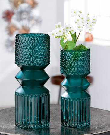 SALE % - Vaza Pintu, Sticla, Albastru petrol, 25x10 cm