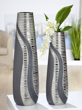 IN STOC - Vaza Sevilla, ceramica, argintiu/gri, 12x39x12 cm