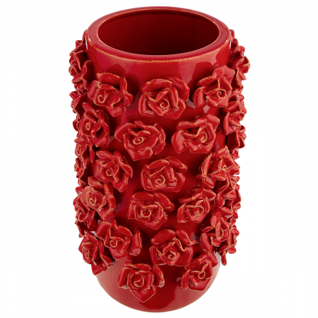 Vază, Sferă decorativă, cilindrică, motiv trandafiri, ceramică, roșu, PU 1, H 31 cm, D 17 cm [1]