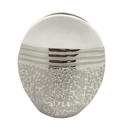 Vaza, „St. Louis”, cu dungi, ceramica, alb, argintiu, PU 4, L. 10 cm, l. 20,5 cm, H 25 cm VAZE SI GHIVECE - Vaza, „St. Louis”, cu dungi, ceramica, alb, argintiu, PU 4, L. 10 cm, l. 20,5 cm, H 25 cm
