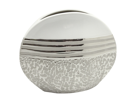 Vaza, „St. Louis”, cu dungi, ceramica, alb, argintiu, PU 4, L. 8 cm, l. 24,5 cm, H 21 cm VAZE SI GHIVECE - Vaza, „St. Louis”, cu dungi, ceramica, alb, argintiu, PU 4, L. 8 cm, l. 24,5 cm, H 21 cm