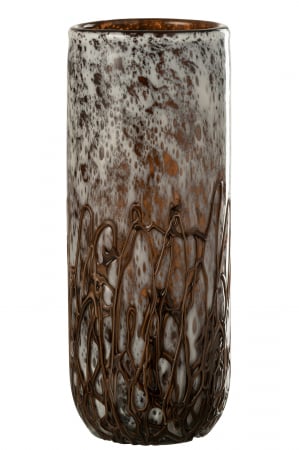 SALE % - Vază/Supportul de lumanare Petra Sticlă, Maro/Alb M, L 14| W 14| H 35 cm