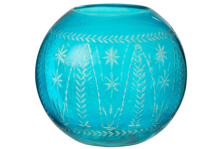 SALE % - Vază, Tarifa rotundă, Sticlă, Azur, L 27| W 27| H 26 cm