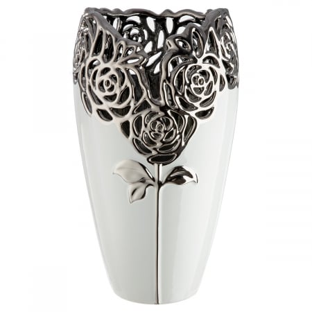 SALE % - Vaza, trandafir, motiv trandafir, Ceramica, alba, PU 1, H. 31,5 cm, D. 17,5 cm