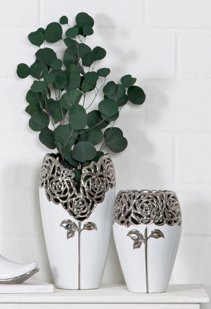 Vaza, trandafir, motiv trandafir, Ceramica, alba, PU 2, H. 23,5 cm, D. 16 cm [4]
